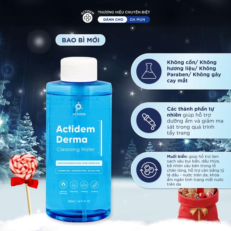  Nước tẩy trang không cay mắt Actidem Derma Cleansing Water cho da mụn nhạy cảm 50 480 500ml Cosmetic  Mỹ Phẩm Serum - Ads 