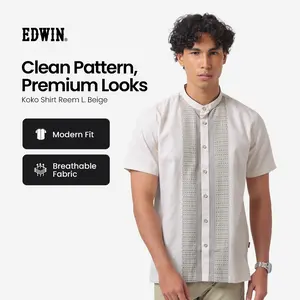 EDWIN JEANS - Kemeja Koko Pria Lengan Pendek REEM LIGHT BEIGE Baju Muslim Pria Top Man Muslim Shirt