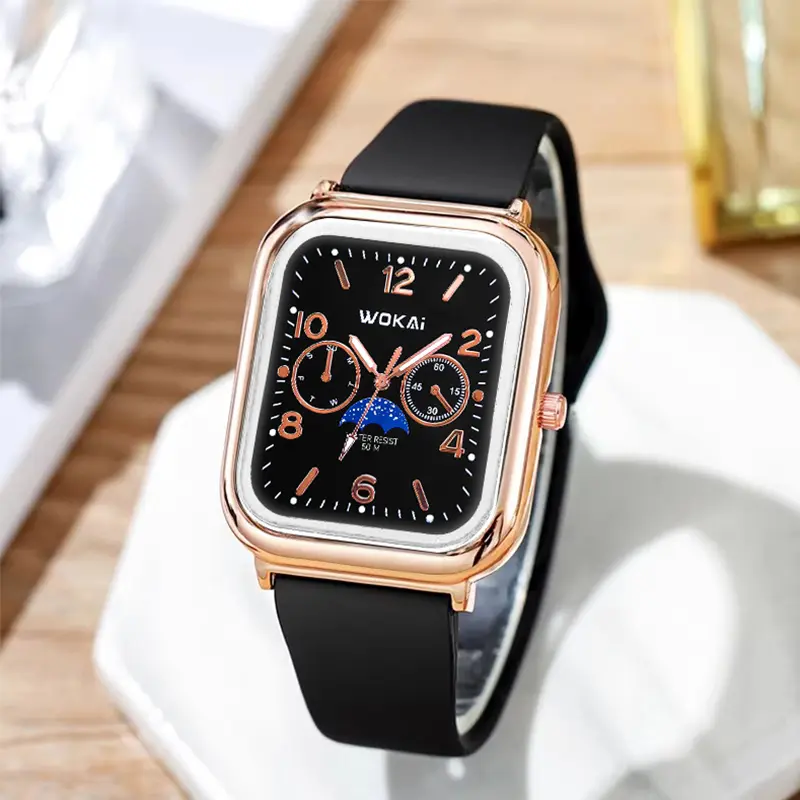Stylish Versatile Silicone Women's Quartz Watch - Black