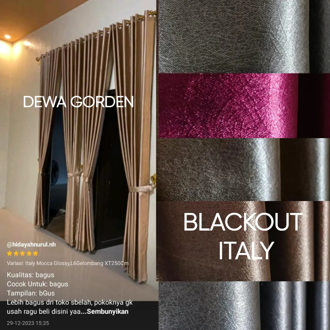 GARANSI PASTI PUAS-Gorden Polos ITALY Blackout Curtain Premium Glossy Jendela Pintu Lebar 6 7 8 9 10 12 Gelombang Panjang 250Cm Gorden Pintu Mewah Terbaru