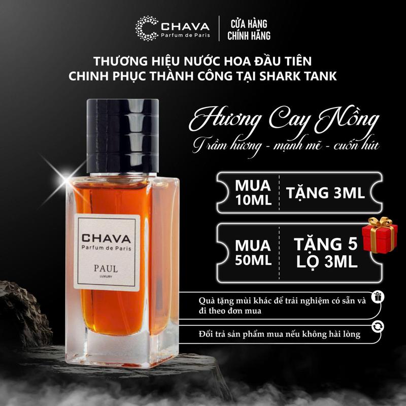 [Nước Hoa Nam Nồng Ấm, Mạnh Mẽ] C CHAVA LUXURY PAUL - Hương Cay Nồng, Gỗ Ấm Áp, Tự Do & Cuốn Hút - Phong Cách Năng Động, Cá Tính, Mạnh Mẽ - Chính Hãng, Lưu Hương Lâu 6-8h/Da & 3-7 Ngày/Quần Áo, Perfume Xịt Thơm