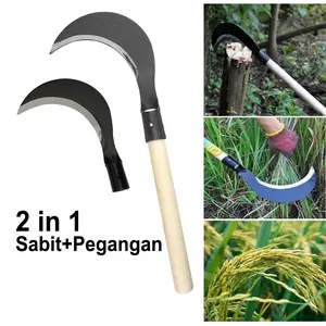 Sabit Arit Panjang Portabel Baja Tani Multifungsi | Alat Berkebun Universal untuk Rumput Ranting Kecil