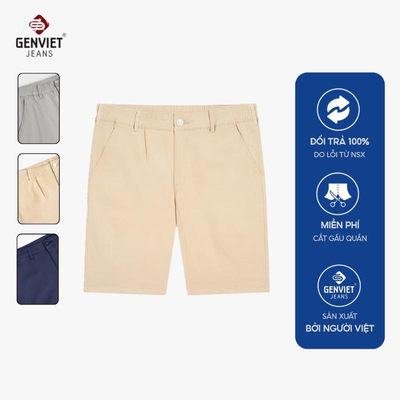 Quần Short Kaki Nam GENVIET JEANS Dáng Suông Cạp May Chun Thoải Mái, Màu Sắc ,…