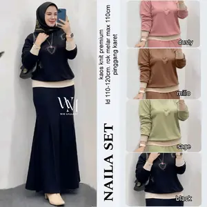 naila set rok duyung wanita setelan kaos knit mix rok duyung setelan rok wanita model terbaru setelan rok wanita kekinian