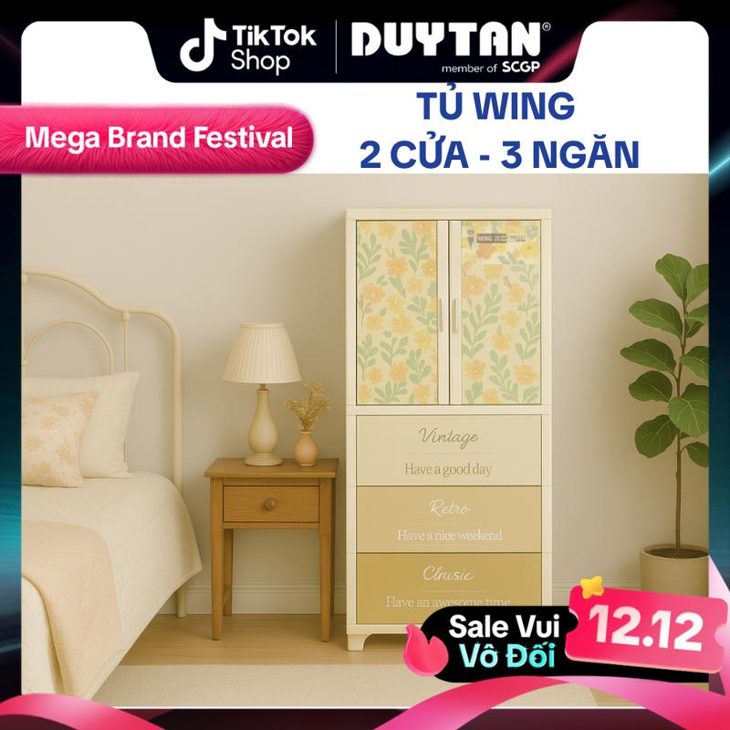  【Live Tủ Wing 2C-3 ngăn DUY TÂN nhựa PP ABS tủ treo quần áo có 3 hộc dưới tủ quần áo đa năng tiện lợi  tặng kèm móc  