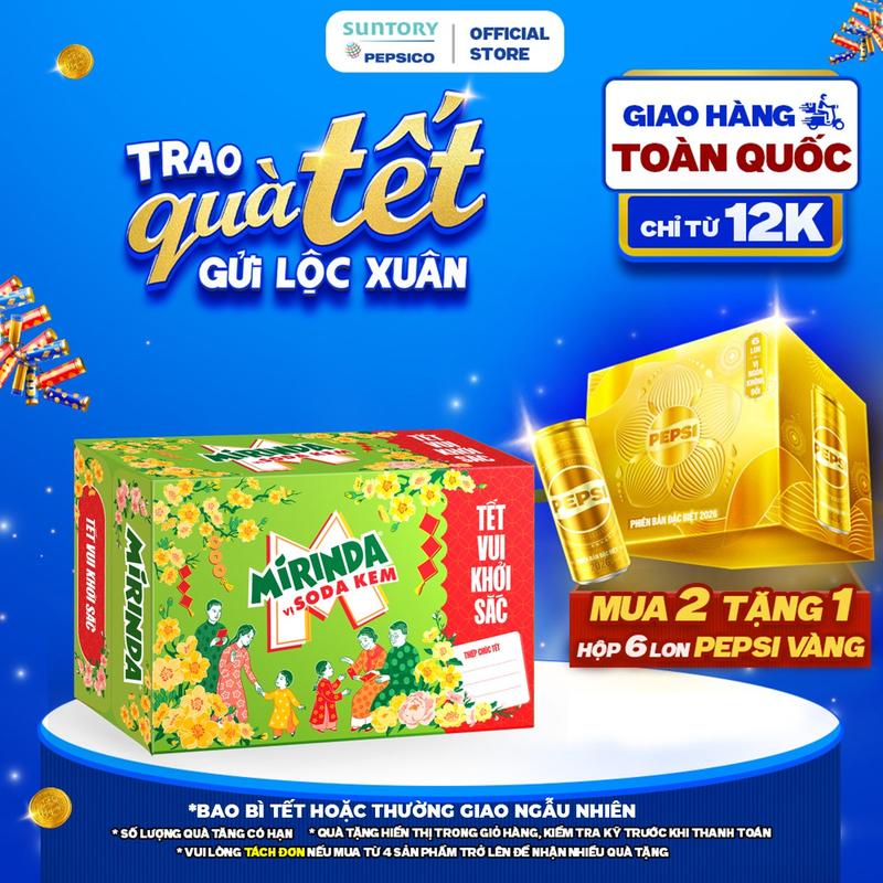   TẶNG PEPSI LON VÀNG  Thùng 24 Lon Nước Ngọt Giải Khát Có Gaz Mirinda Soda Kem  320ml lon  