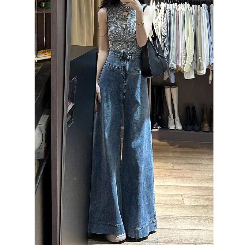 LL Jeans Korea Style Biru Highwaist Baggy Celana Jeans Wanita Elegan Bahan denim melar (realpict)
