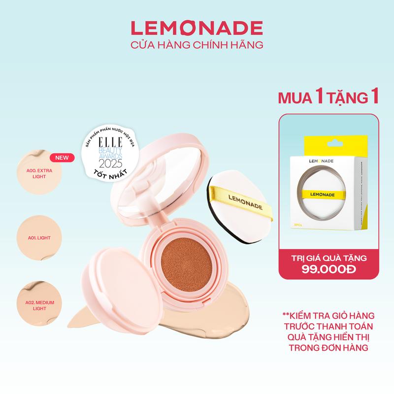 [KOL] [MUA 1 TẶNG 1] MUA 01 Phấn nước siêu kiềm dầu Lemonade Supermatte Cushion 15g TẶNG 01 Bộ 3 Bông Phấn Tán Nền