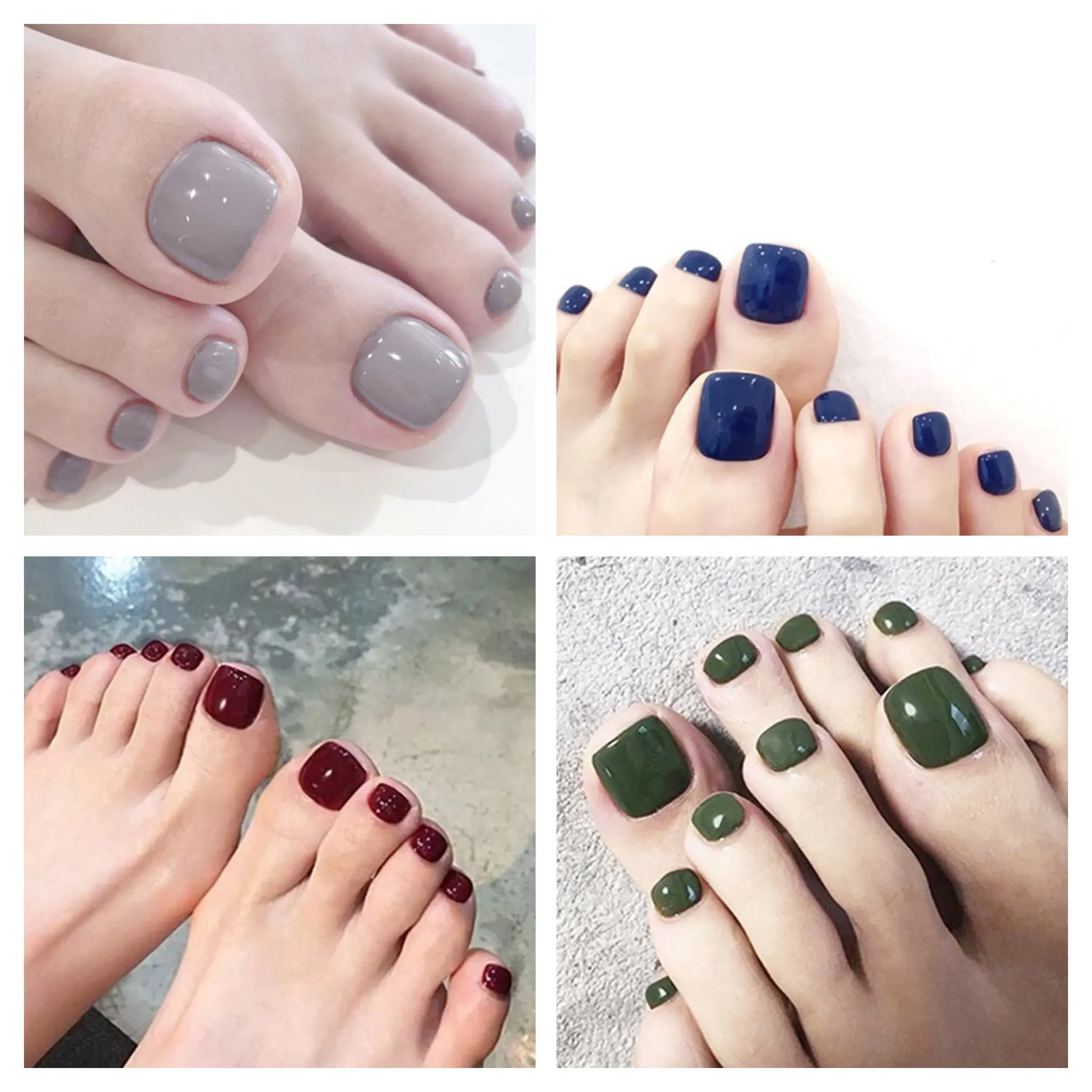 [Foot]Fake Nails [with Glue] 24 Pcs / Box Foot Fake Nails Solid Color Nail Patch