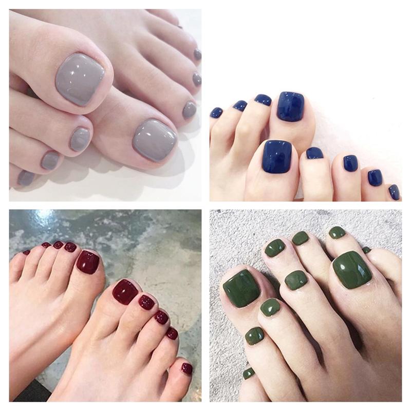 Móng Tay Giả, 24 Chiếc / Hộp, Màu Trơn Kèm Keo Dán, Móng Tay, Để Đeo Trên Chân