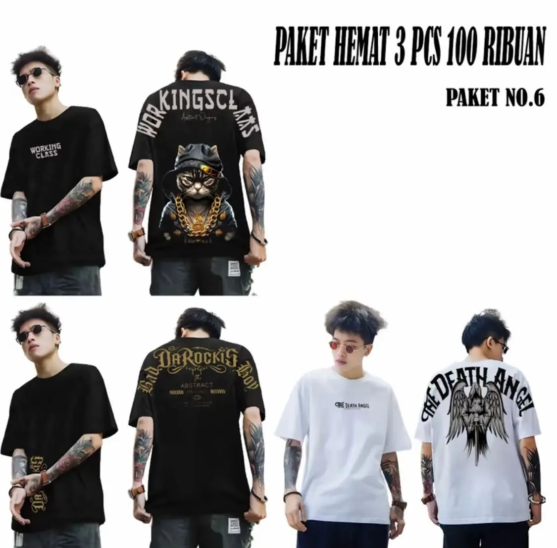 ( PAKET HEMAT 3 PCS 100 RIBUAN ) COMBO HEMAT Kaos Distro Lengan Pendek Tulisan Belakang Trendy Pria Wanita - Nyaman, Combed Katun