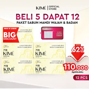 【BUY 5 BOX GET 10 BATANG FREE 2 JARING】KIME Luminizing Jeju Brightening Soap 1000Gr + 2 Jaring Sabun | Volcanic Ash Charcoal Niacinamide Collagen | Sabun Mandi Pemutih Badan Wajah Mencerahkan Muka Kulit Tubuh Ketiak Cleansing Whitening Eksfoliasi Kusam