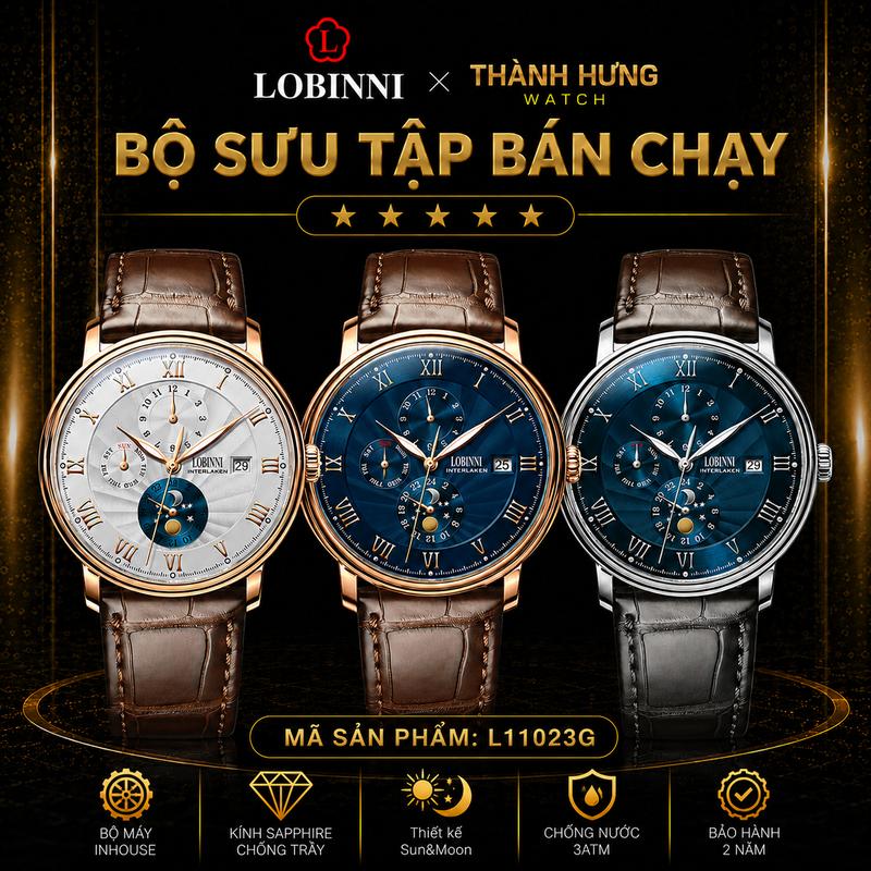Đồng hồ nam LOBINNI Sun&Moon L11023G Chính hãng, Bộ máy inhouse, hàng mới…