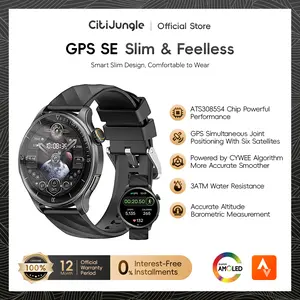 【Aplikasi Fitbeing dapat terhubung ke Strava.】Citijungle Smartwatch GPS SE, dengan GPS terpasang, layar AMOLED HD 1,43 inci, tahan air hingga kedalaman 30 meter, lebih dari 150 mode olahraga, koneksi Bluetooth, mendukung berbagi ke Strava,Fitbeing