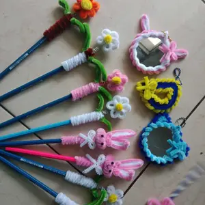 Pipe Cleaner Kawat Bulu 8mm 30cm Isi 100pcs Warna Cerah DIY Craft Handmade untuk Bunga Boneka Dekorasi Sekolah Fleksibel Mudah Dibentuk