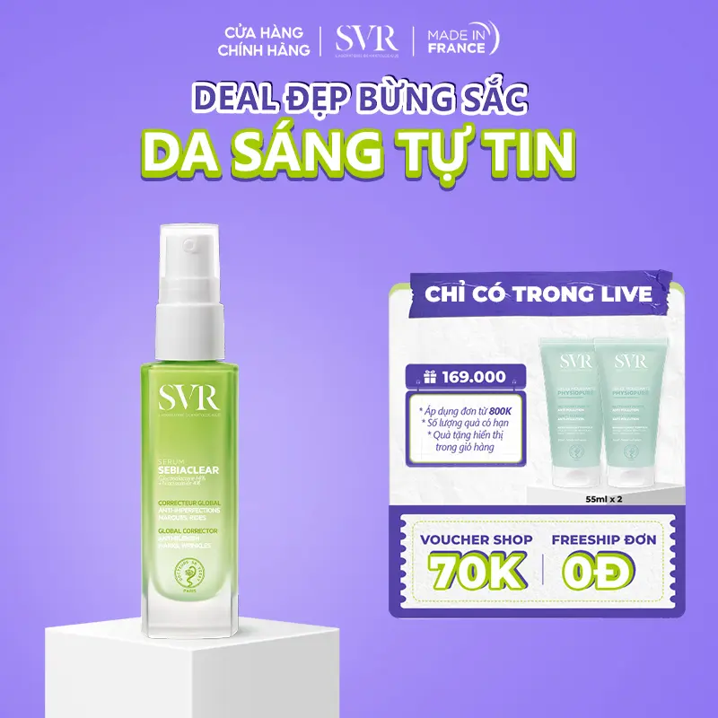 Tinh Chất Hỗ Trợ Giảm Mụn Mờ Thâm Và Chống Nhăn Dành Cho Da Dầu Mụn SVR Sebiaclear Serum 30ml