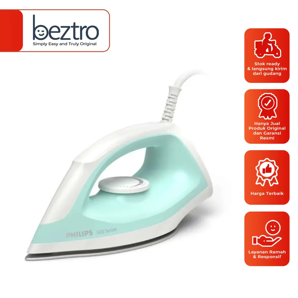 Philips DST0510/70 DST 0510 DST0510 – Setrika Listrik Dry Iron 350 Watt Green Kabel Warna Hijau Setrika Kering Low Watt