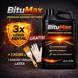 BituMax Premium Asphalt Bitumen 5 Liter Kental 3x Lebih Kental Waterproofing Maksimal Tahan Lama Elastis Gratis Kuas & Sarung Tangan Latex