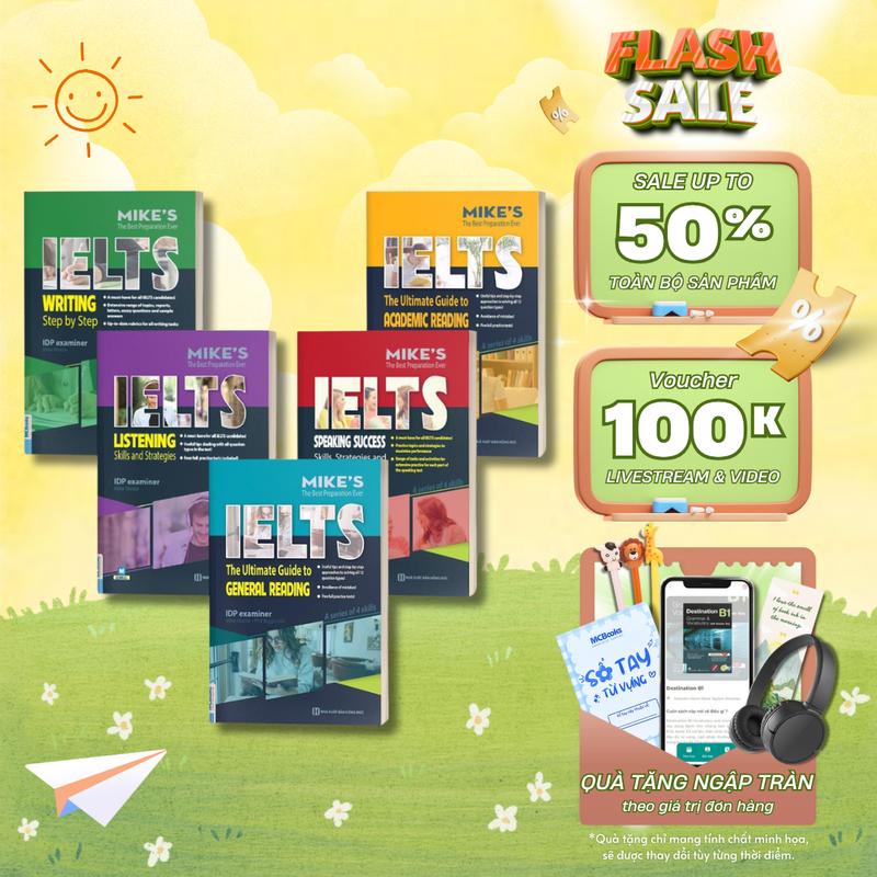 Sách - Combo Ielts Mike's (Writing, Reading, Speaking, Listening) - Sách Luyện Thi Ielts - 4 kỹ năng Nghe Nói Đọc Viết - MCBOOKS