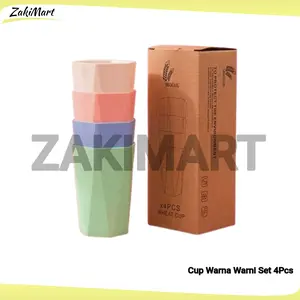 Cangkir Gelas Plastik Cup Warna Warni Set 4Pcs Wheat Water Fashion Water Toothbrush Cup Untuk Souvenir Hadiah