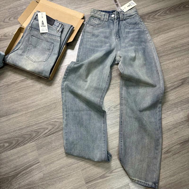  THE QUẠO - Quần Jeans Nữ Lưng Cao Đĩa Đôi Màu Xanh Nhạt Phủ Bụi Vàng S0301_589 