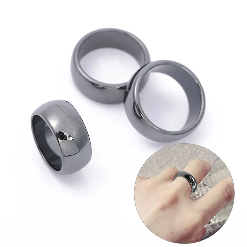 Hematite Ring Natural Stone Flat Arc Plain Non-Magnetic Couple Rings for Women Men Size 6-12 Wedding Lovers Jewelry