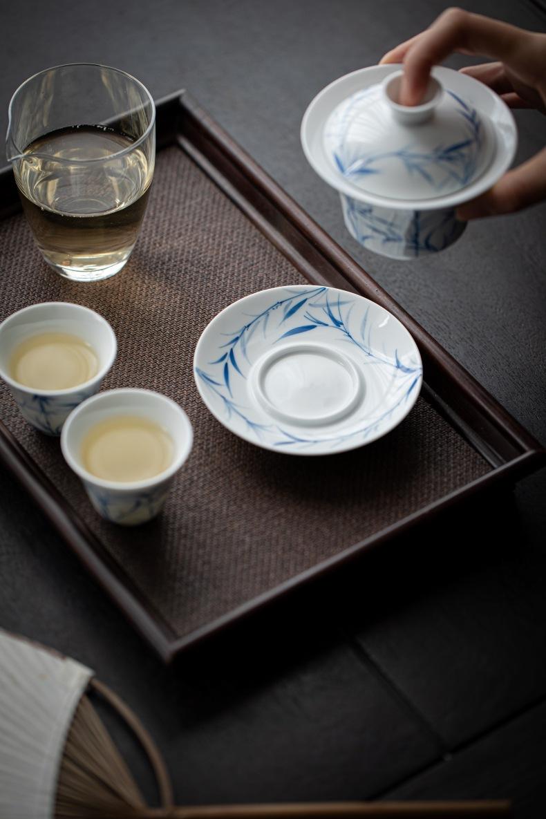 Product Introduction of Bamboo Sancai covered bowl hand-painted ceramic single large high-end Dehua white porcelain tea bowl Kung Fu tea set gift 27