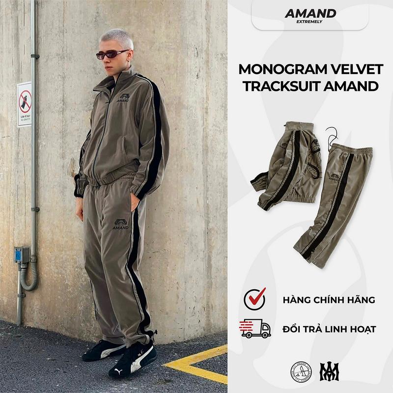 Bộ thể thao Monogram Velvet Tracksuit Amand - QA009 Beige