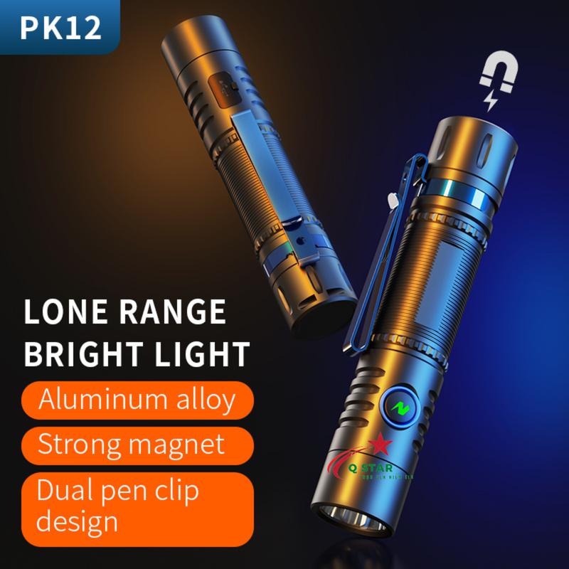 Đèn Pin Cầm Tay Mini Siêu Sáng PK 12 Trang Bị Led Osram Chiếu Xa 600m Có Nam Châm Đuôi Full Nhôm Sạc Type-C