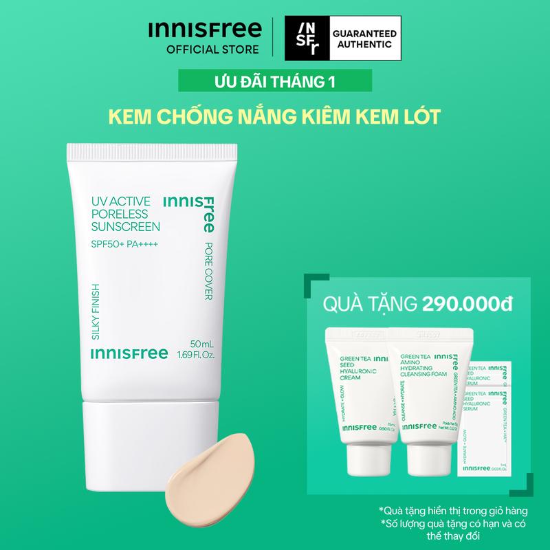 Kem chống nắng kiêm kem lót làm mịn lỗ chân lông INNISFREE UV Active Poreless Sunscreen SPF50+ PA++++ 50mL