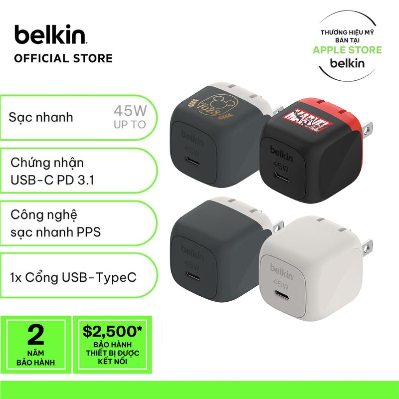    KOC x Belkin   Củ sạc nhanh 45W USB-C PD PPS Cubic Wall Charger màu trắng - Tối ưu cho iPhone 17 iPad MacBook Air Android & Windows Siêu nhỏ gọn Bảo hành 2 năm 
