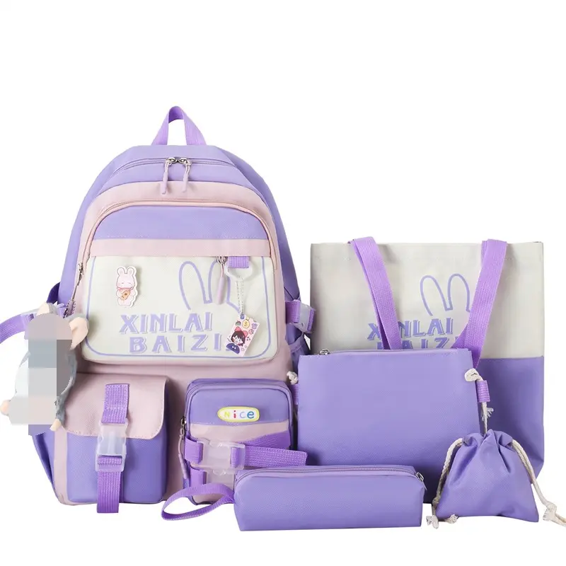Set balo 4 món đi học đi chơi balo học sinh nữ nhiều ngăn 1