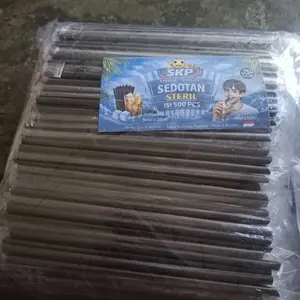 500 PCS Sedotan Plastik Steril Higienis 6mm X 20cm Hitam Ujung Lancip Runcing / Sedotan  Es Teh Solo