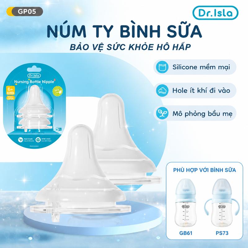 Dr.Isla GP05 Bộ 2 món dụng cụ hỗ trợ bú sữa mẹ bằng silicone mềm, an toàn không chứa BPA. Giúp bé tiếp xúc với môi dễ dàng hơn, phù hợp với PB01/02, PS73, GB61.