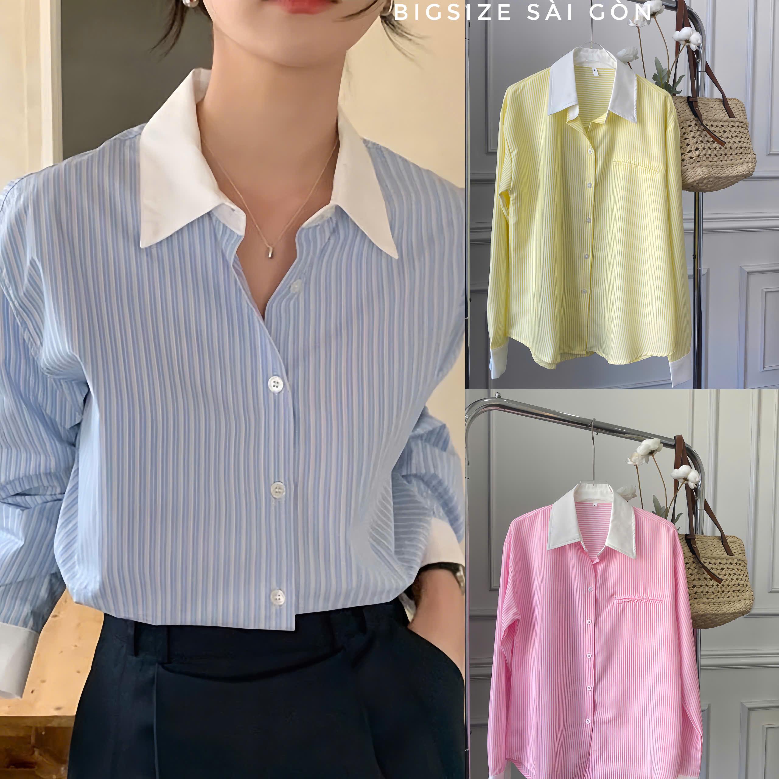 Áo Sơ Mi Nữ Kẻ Sọc Cao Cấp Thanh Lịch Bigsize 45- 90 Kg Dễ Thương Nữ Women Top - A.1532