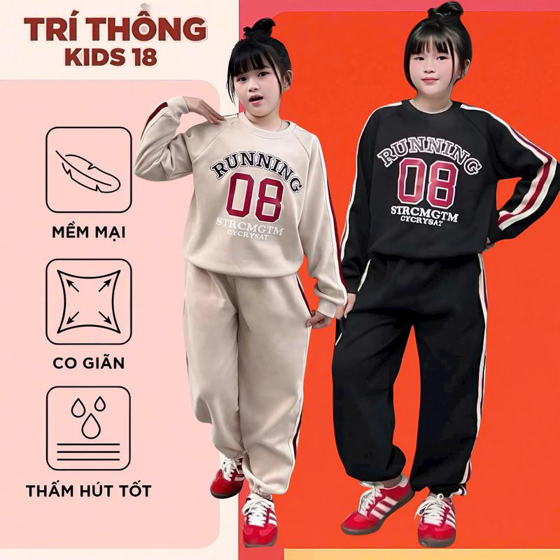 BỘ QUẦN ÁO THU ĐÔNG BÉ TRAI, BÉ GÁI 15-46KG "RUNNING 08" Chất DA CÁ, Bộ dài tay, Set Đồ bé gái, Đồ bộ thể thao, quần áo bé gái B601