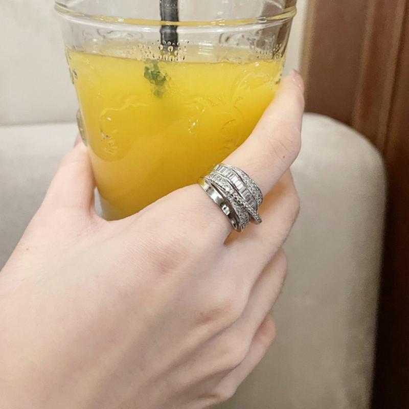Product Introduction of Cross ring, geometric design, high quality, retro style, perforated design, double layer stacking, adjustable, multipurpose fashion ring, women ring 0