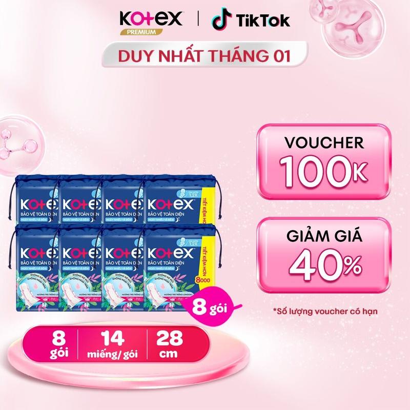 Sepcial Lốc 8 Gói băng vệ sinh Kotex Hỗ trợ Bảo Vệ Ngày Nhiều và Đêm 28cm Siêu Mỏng Cánh 14 miếng gói