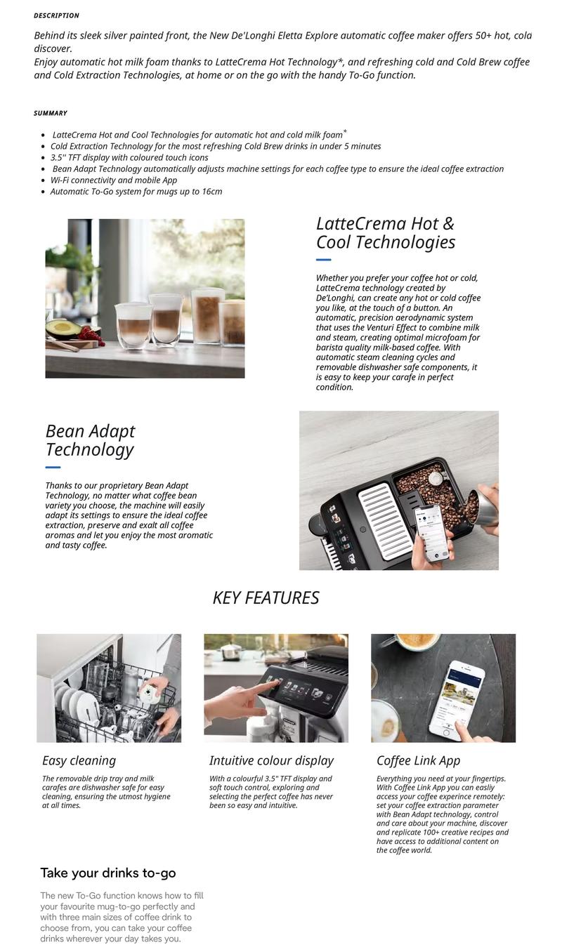 Product Introduction of Delonghi ECAM450.65.S Eletta Explore Automatic Coffee Maker 1450W 7