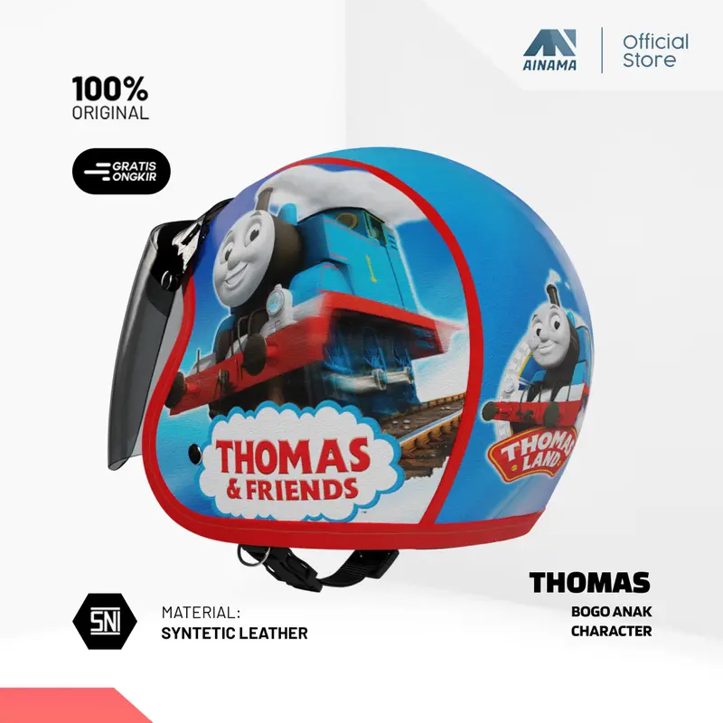 Helm Bogo Anak Karakter Thomas Usia 2-6 Tahun Kaca Flat 1