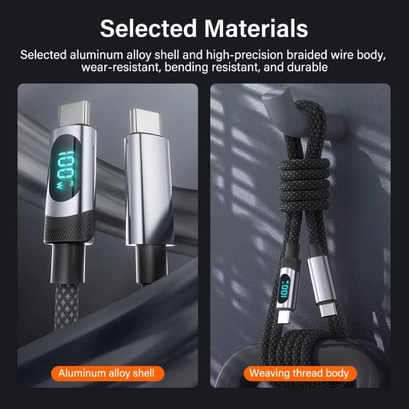 Reabol 100W LED Digital Display Super Fast Charging USB A To Type C Cable for Samsung Xiaomi Huawei