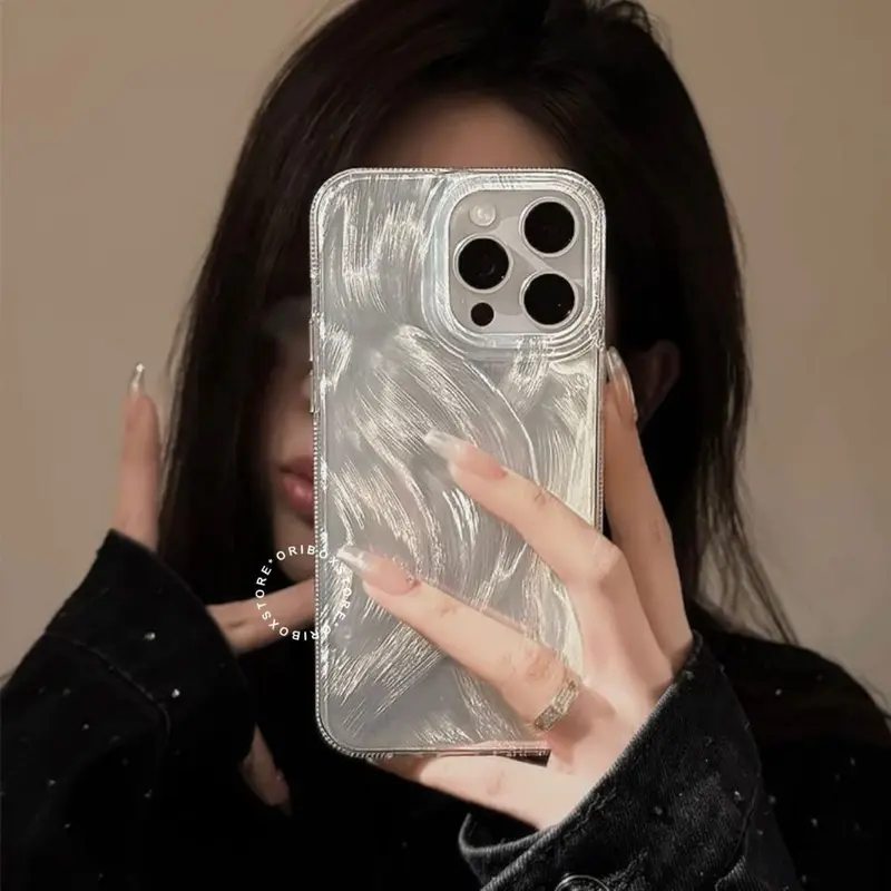 New! Silver Feather Hologram Case Iphone - Hardcase/Casing Hp Compatible For Iphone 7 8plus Se 2020 X Xr 11 12 13 14 15 16 Plus Pro Promax RCI447 5