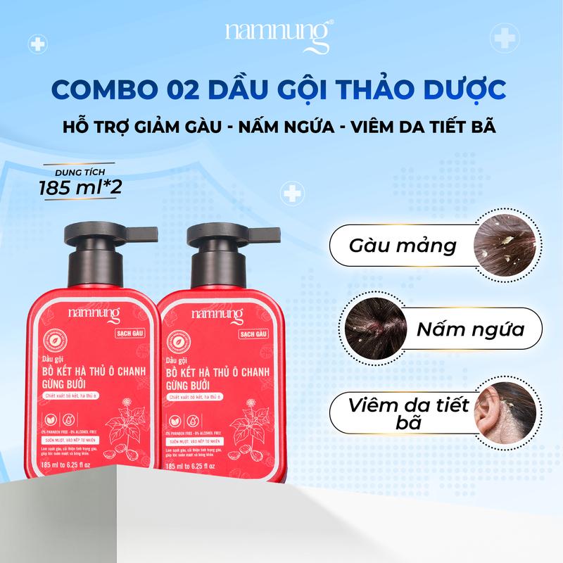   FLASH SALE  Bán Chạy Combo 2 chai dầu gội thảo dượċ Nam Nung hỗ trợ giảm nấm hỗ trợ giảm gàu mảng dung tích 185ml Dưỡng Tóc 