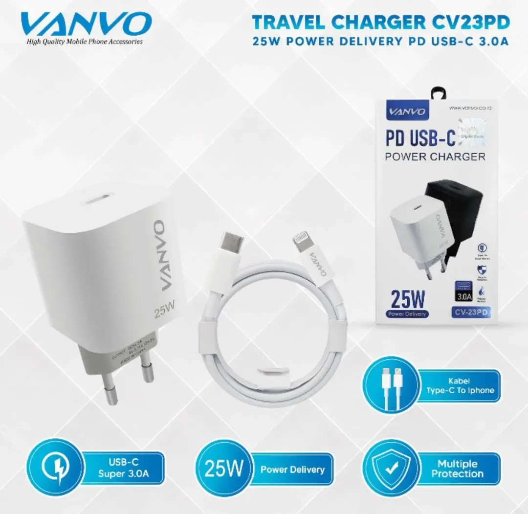 CHARGER VANVO PREMIUM CV-23PD FOR TYPE C,IPHONE ORIGINAL VANVO