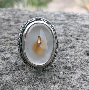 Cincin batu combong alami natural ring alpaka ukir