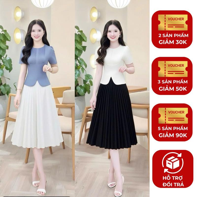 Áo lẻ nữ KHÔNG KÈM VÁY thiết kế Nhật Vy cổ tròn tay ngắn dáng ôm bigsize chất lụa công sở văn phòng dự tiệc quà tặng vợ mẹ màu kem xám đen trắng - D3461