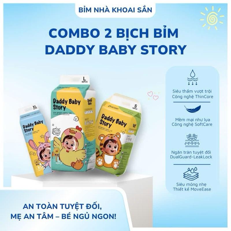   COMBO 2 BỊCH KÈM QUÀ  Tã bỉm Daddy Baby Story bỉm nội địa Hàn siêu mỏng thấm hút cực nhanh bông organic an toàn cho làn da của trẻ đủ size từ NB - 3XL cho các bé từ 0 - 20kg 