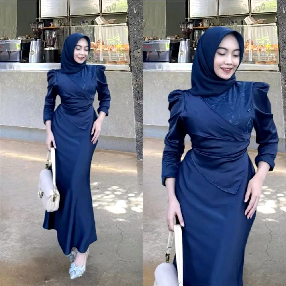 Elisa Dress Burkat By Yumna Collection Satin Silk Premium Wanita Kondangan Muslim Body Fit Viral Mermaid 2025 Terbaru Gamis