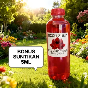 Jual Cairan Elektrolit Perbaikan Aki Kering dan basah, Cairan Accu Zuur Merah Perbaikan Baterai Motor Sepedah listrik dan Baterai mobil. isi 250ML free spuit 5ML