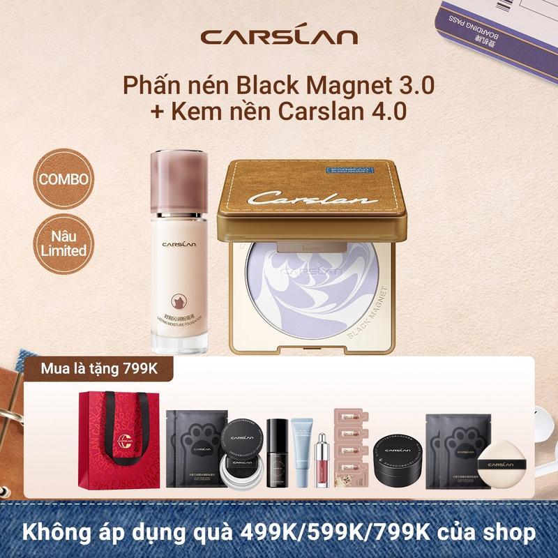 Phấn nén Black Magnet phiên bản mới 3.0+Kem nền dạng lỏng lâu trôi Carslan 4.0 30ml+